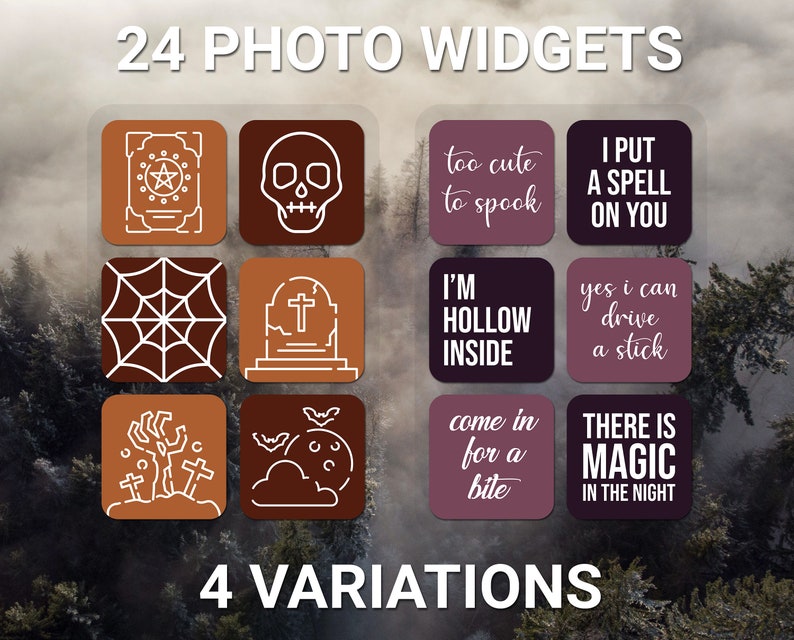 Witch Aesthetic, iPhone Theme Pack, Purple and Orange App Icons, Halloween Art, Widget Quotes, Light & Dark Wallpaper, Custom Home Screen image 3