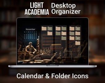 Light Academia Desktop Organizer, Greek Statue Desktop Wallpaper, 2025 - 2026 Calendar, Brown and Green Folder Icons, Custom Home Screen