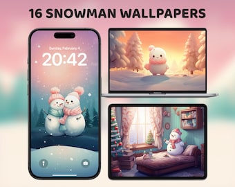 Fondos de pantalla de muñeco de nieve, lindos fondos de pantalla con estética invernal para teléfono y escritorio, acogedora colección navideña