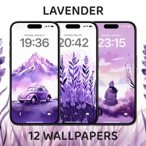 Lavender Wallpapers, iPhone Lock Screen, Flower Aesthetic, Watercolor Art, Purple Background, Custom iPhone Home Screen