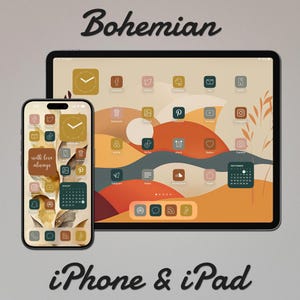 Brown and Yellow App Icon, Bohemian iPhone and iPad Theme, Boho Art Covers, Widget Quotes, Light & Dark Wallpapers, Custom Home Screen