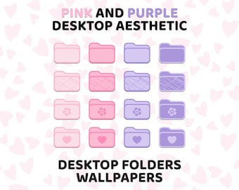 Pink and Purple Desktop Folder Icons, Kawaii Aesthetic Pink Wallpapers, Custom Mac Home Screen