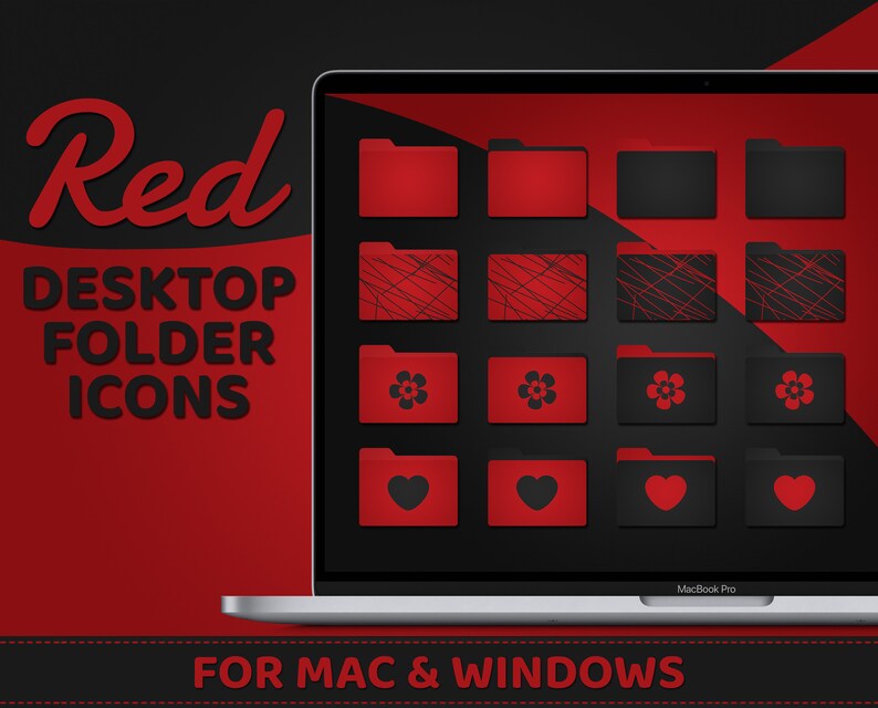 Desktop Folder Icons Red and Black File Folders Macbook Etsy