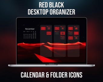 Red and Black Desktop Organizer, 2025 - 2026 Calendar, Red Desktop Wallpaper, Desktop and Folder Icons, Custom Mac and Windows Home Screen