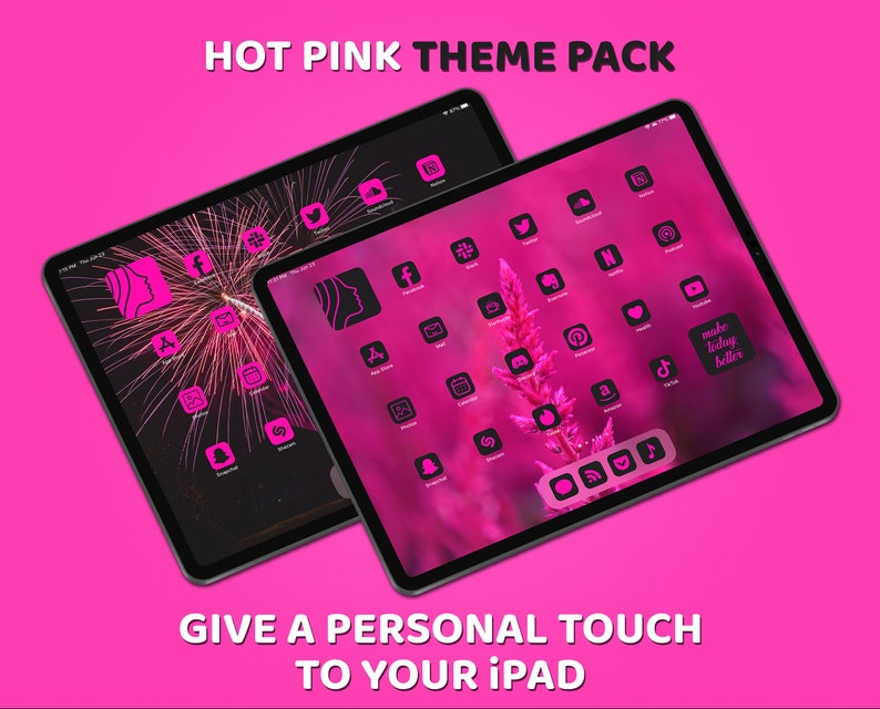 Hot Pink Ipad Theme Pack Aesthetic App Icons Ios 15 Ipad Etsy