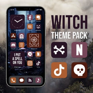 Witch Aesthetic, iPhone Theme Pack, Purple and Orange App Icons, Halloween Art, Widget Quotes, Light & Dark Wallpaper, Custom Home Screen image 1