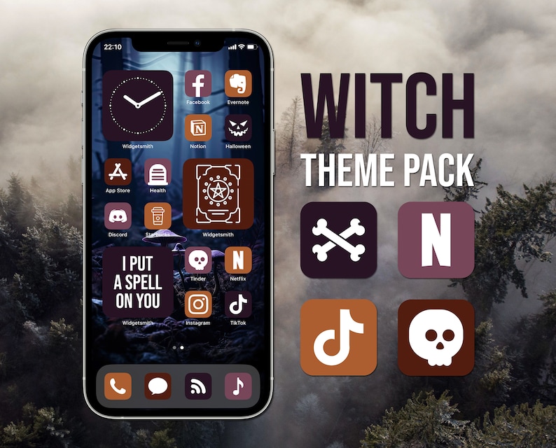 Witch Aesthetic, iPhone Theme Pack, Purple and Orange App Icons, Halloween Art, Widget Quotes, Light & Dark Wallpaper, Custom Home Screen image 1