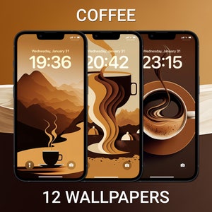 Coffee Wallpapers, iPhone Lock Screen, Neutral Aesthetic, iOS 17 Wallpaper, Brown and Beige Background, Customize iPhone Home Screen image 1