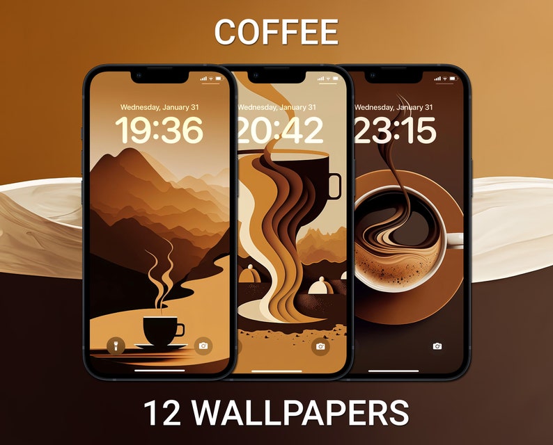 Coffee Wallpapers, iPhone Lock Screen, Neutral Aesthetic, iOS 17 Wallpaper, Brown and Beige Background, Customize iPhone Home Screen image 1