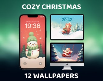 Christmas Desktop Wallpaper, Cozy Christmas Collection, Red and Green Aesthetic, iPhone & iPad and Mac Backgrounds, Custom Home Screen
