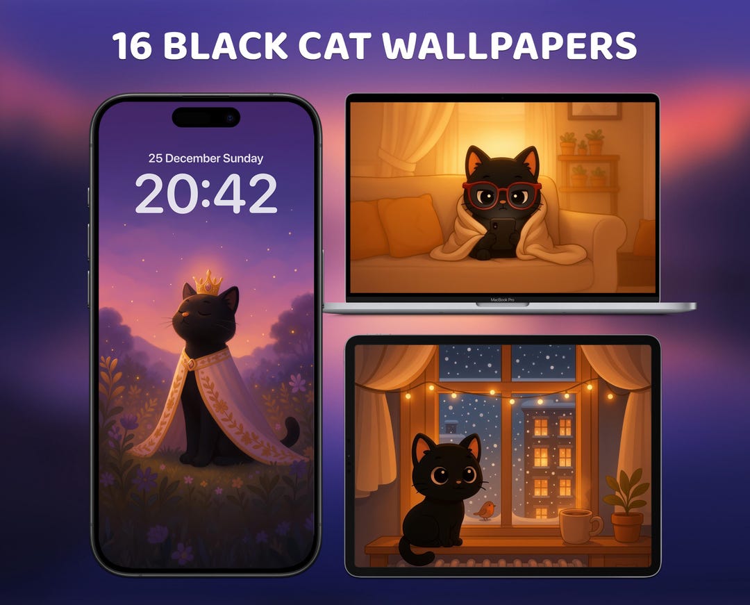 Black Cat Wallpaper Bundle, Cute Kitty Phone & Tablet and Desktop ...