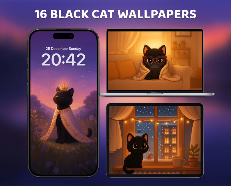 Black Cat Wallpaper Bundle, Cute Kitty Phone & Tablet and Desktop ...