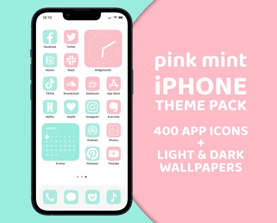 Pink And Mint Green Icons Iphone Theme Pack Aesthetic App Etsy