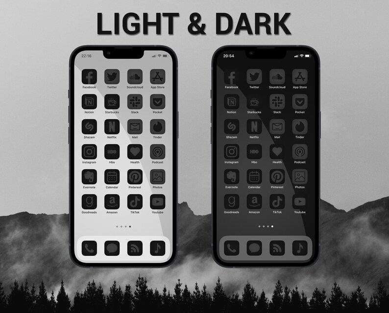 Black and Gray App Icons Iphone Theme Pack Aesthetic App Etsy