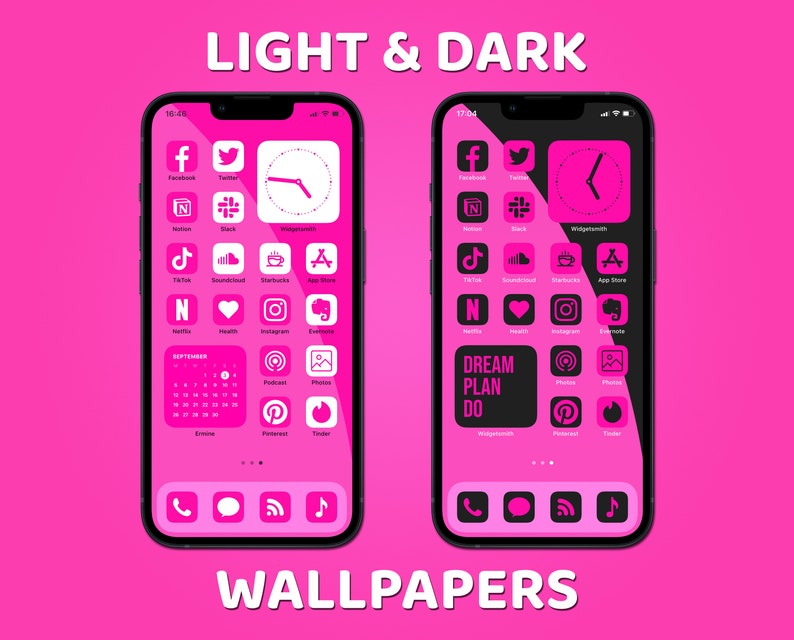 Ios Icons Hot Pink Iphone Theme Pack Aesthetic App Icons Etsy