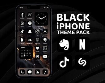 iPhone Icons Black, iPhone Theme Pack, Black and White App Icons, Art Widgets, Light & Dark Wallpapers, Custom iPhone Home Screen