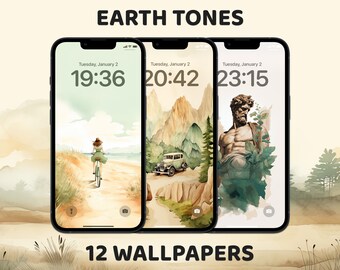Earth Tones Wallpapers, iPhone Lock Screen, Neutral Aesthetic, Watercolor Art Background, Custom iPhone Home Screen