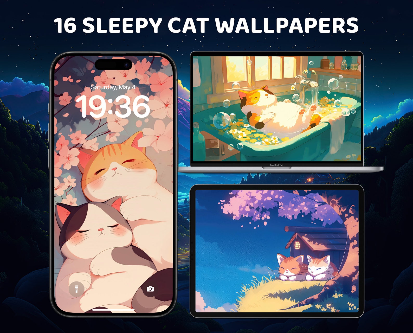 Anime Cat Wallpaper 4k, Cute Sleepy Cat Aesthetic, iPhone and iPad Lock ...