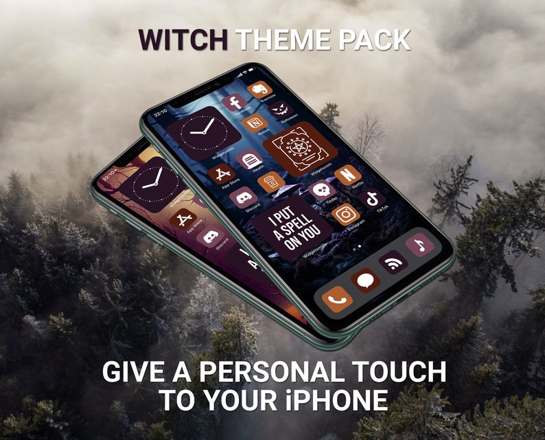 Witch Aesthetic, iPhone Theme Pack, Purple and Orange App Icons, Halloween Art, Widget Quotes, Light & Dark Wallpaper, Custom Home Screen image 7