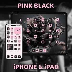 Black Pink App Icon Pack, Chic Aesthetic, Pink and Black Theme, Cutecore Icons, Widget Quotes, iPhone & iPad Wallpapers, Custom Home Screen