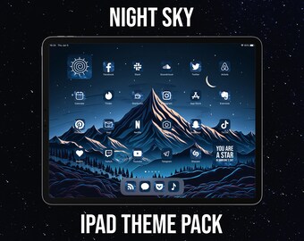 Blue App Icons, Night Sky iPad Theme Pack, Art Covers, Widget Quotes, Light & Dark Wallpapers, Custom iPad Home Screen