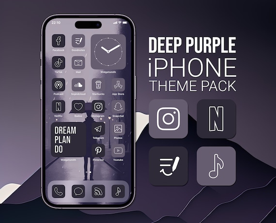 Deep Purple App Icons, iPhone Theme Pack, Aesthetic App Icons, Art Widgets, Light & Dark Wallpapers, Custom iPhone Home Screen
