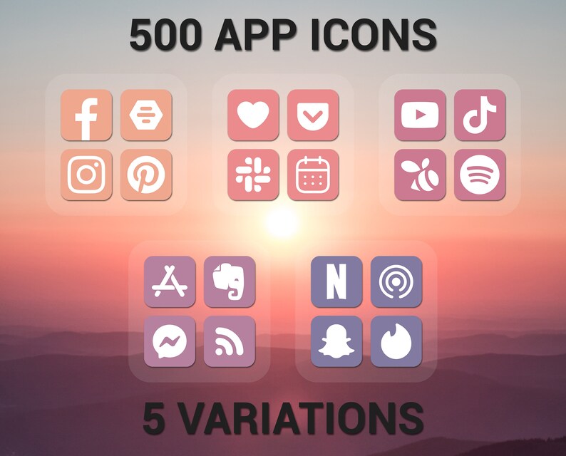 App Icons Rose Gold Sunset Iphone Theme Pack Aesthetic App Etsy