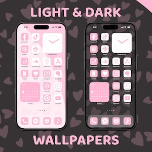 Pink App Icons, iPhone Theme Pack, Aesthetic Pink Rose Icons, Art Widgets, Light & Dark Wallpapers, Personalized iPhone Home Screen image 4