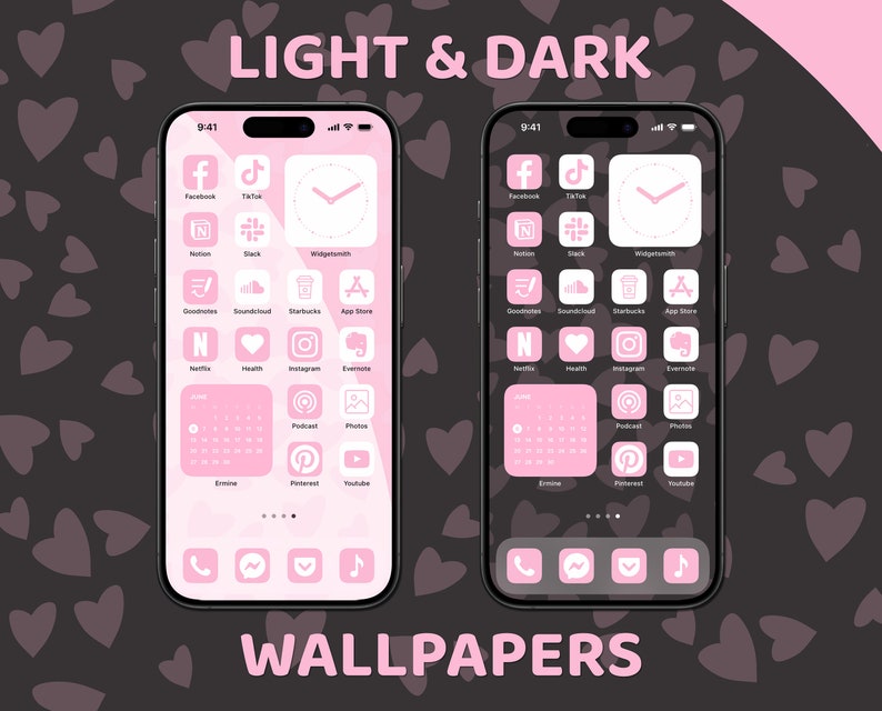 Pink App Icons, iPhone Theme Pack, Aesthetic Pink Rose Icons, Art Widgets, Light & Dark Wallpapers, Personalized iPhone Home Screen image 4