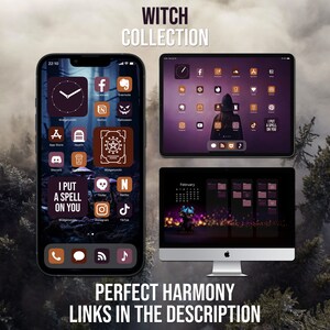 Witch Aesthetic, iPhone Theme Pack, Purple and Orange App Icons, Halloween Art, Widget Quotes, Light & Dark Wallpaper, Custom Home Screen image 8