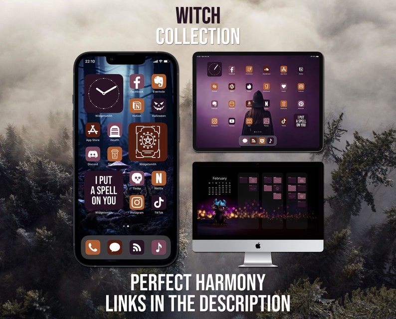 Witch Aesthetic, iPhone Theme Pack, Purple and Orange App Icons, Halloween Art, Widget Quotes, Light & Dark Wallpaper, Custom Home Screen image 8