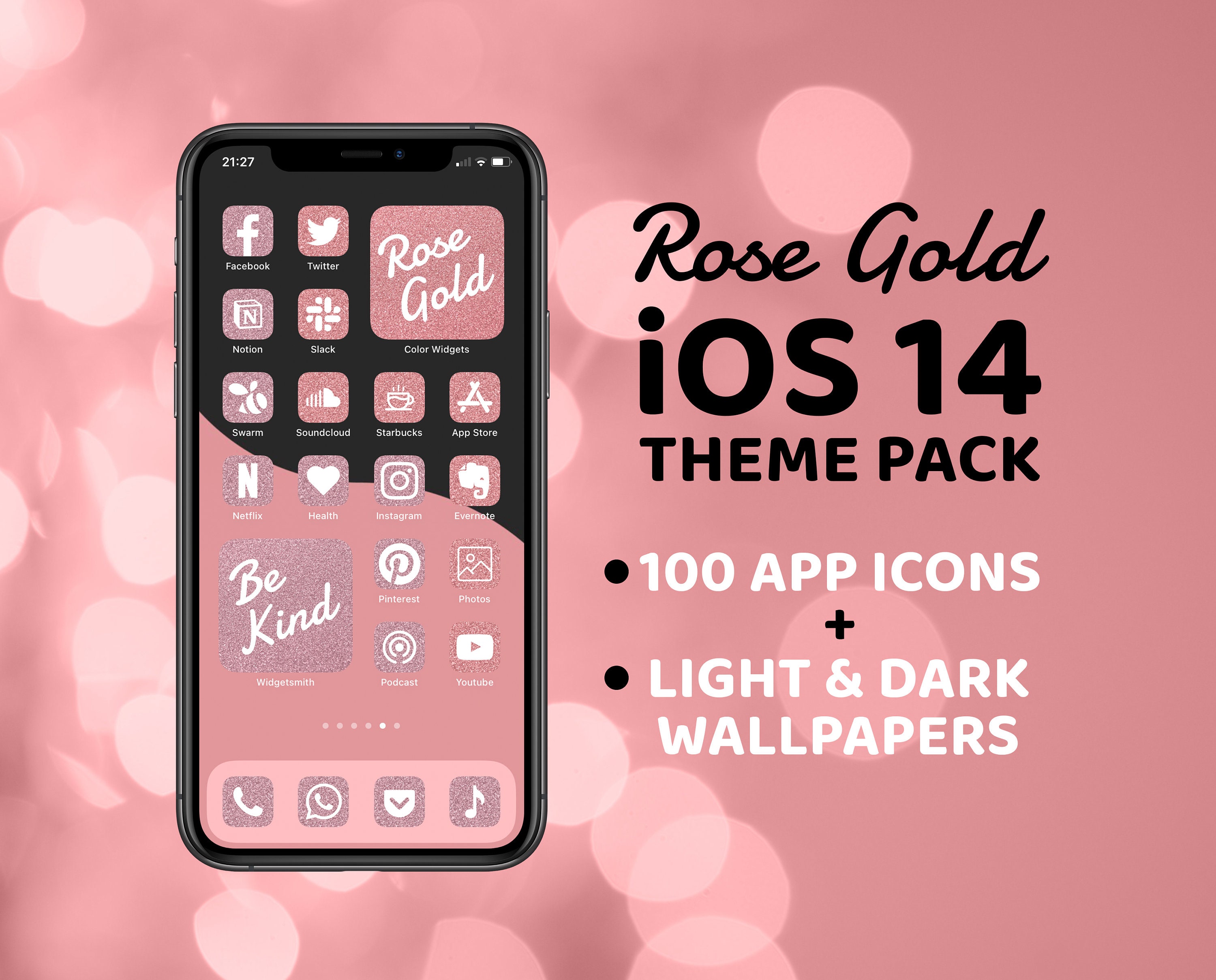 Rose Gold Glitter Aesthetic App Icons Ios 14 Icon Theme Etsy
