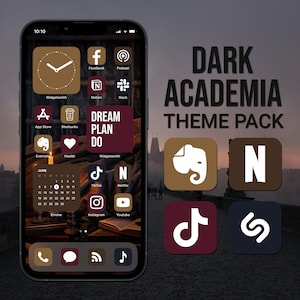 Dark Academia iPhone Theme Pack, Burgundy Icons, Navy Blue Icons, Brown Icons, Widget Quotes, Light & Dark Wallpapers for iPhone Home Screen