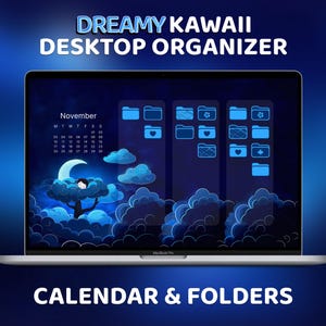 Cute Kawaii Desktop Icon, Dreamy Desktop Organizer, Cutecore Aesthetic Calendar, Desktop Wallpaper, Blue Folder Icons, Custom Home Screen