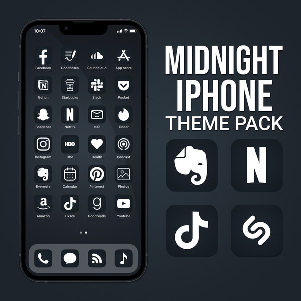 iPhone Icons Blue, Midnight iPhone Theme Pack, Navy Blue App Icons, Widget Quotes, Light & Dark Wallpapers, Custom iPhone Home Screen