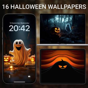 Halloween Wallpaper 4k, Spooky iPhone and iPad Lock Screen, Cute Ghost Aesthetic, Pumpkin Background, Customize Desktop Home Screen