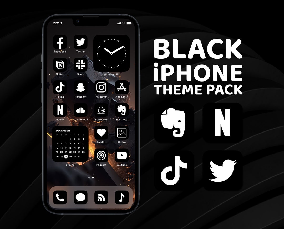IPhone Icons Black iPhone Theme Pack Black and White App Etsy
