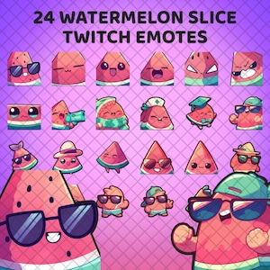 Emotes do Twitch, Fatia de Melancia Kawaii Fofa, Recursos de Transmissão, Estética Chibi, Emotes Personalizados do Discord, Pacote Vtuber, Pacote Streamer