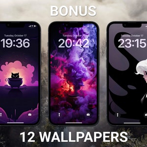 Witch Aesthetic, iPhone Theme Pack, Purple and Orange App Icons, Halloween Art, Widget Quotes, Light & Dark Wallpaper, Custom Home Screen image 5