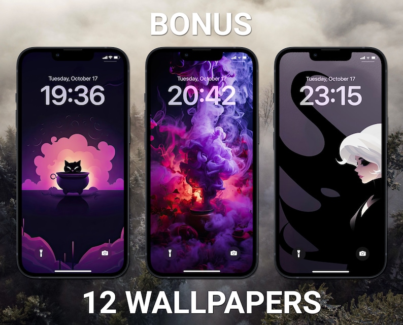 Witch Aesthetic, iPhone Theme Pack, Purple and Orange App Icons, Halloween Art, Widget Quotes, Light & Dark Wallpaper, Custom Home Screen image 5