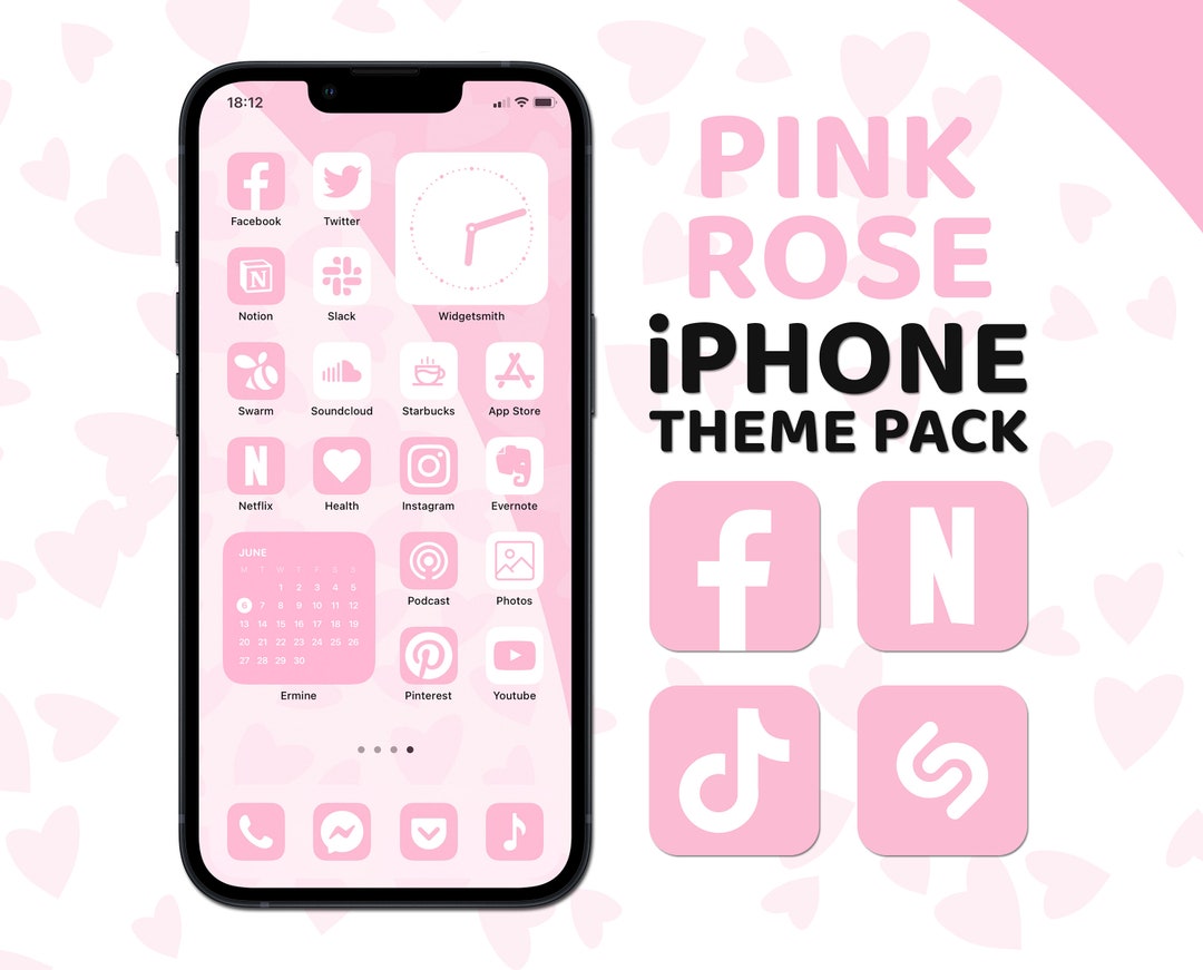 Pink App Icons iPhone Theme Pack Aesthetic Pink Rose Icons