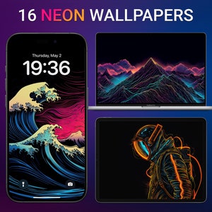 iPhone 壁紙ネオン、デスクトップと iPad ロック画面、4K 美的背景、クールなネオン クリップ アート、カスタム ホーム画面