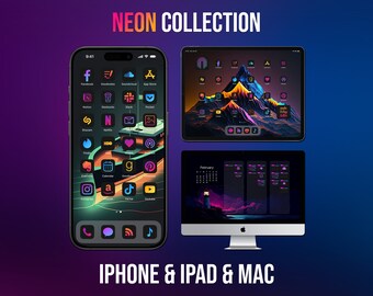 Neon Desktop Wallpaper, Neon Art Collection, 2024 Calendar, Desktop Organizer, Neon App Icons, iPhone & iPad Wallpapers, Custom Home Screen