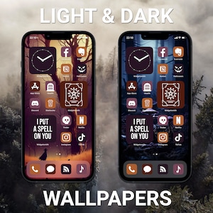 Witch Aesthetic, iPhone Theme Pack, Purple and Orange App Icons, Halloween Art, Widget Quotes, Light & Dark Wallpaper, Custom Home Screen image 4