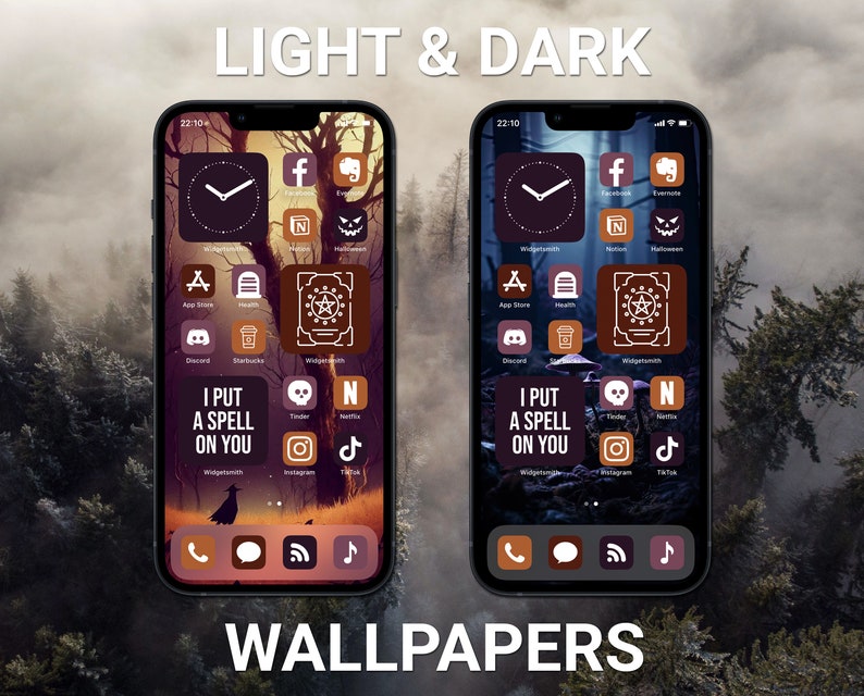 Witch Aesthetic, iPhone Theme Pack, Purple and Orange App Icons, Halloween Art, Widget Quotes, Light & Dark Wallpaper, Custom Home Screen image 4