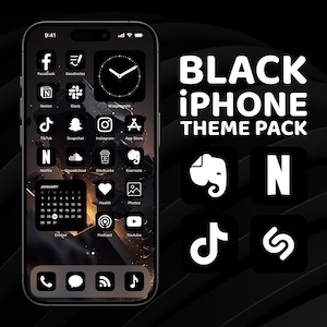 iPhone Icons Schwarz, iPhone Theme Pack, Schwarzweiß-App-Icons, Art Widgets, Hell-Dunkel-Hintergründe, Benutzerdefinierter iPhone-Startbildschirm