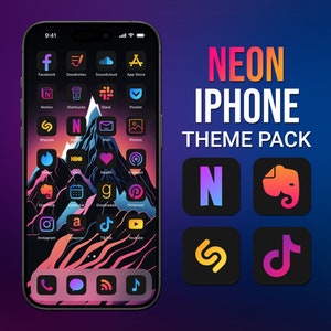 App Icons Neon, iPhone Theme Pack, Aesthetic App Icons, Neon Art Covers, Widget Quotes, Light & Dark Wallpaper, Customize iPhone Home Screen