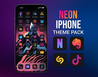 App Icons Neon, iPhone Theme Pack, Aesthetic Neon Art Covers, iOS Widget Quotes, Light & Dark Wallpaper, Custom iPhone Home Screen