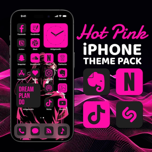 Pink Aesthetic App Icons, iPhone Theme Pack, Widget Zitate, Helle & Dunkle Hintergrundbilder, Benutzerdefinierter iPhone Startbildschirm