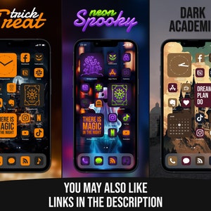 Witch Aesthetic, iPhone Theme Pack, Purple and Orange App Icons, Halloween Art, Widget Quotes, Light & Dark Wallpaper, Custom Home Screen image 9